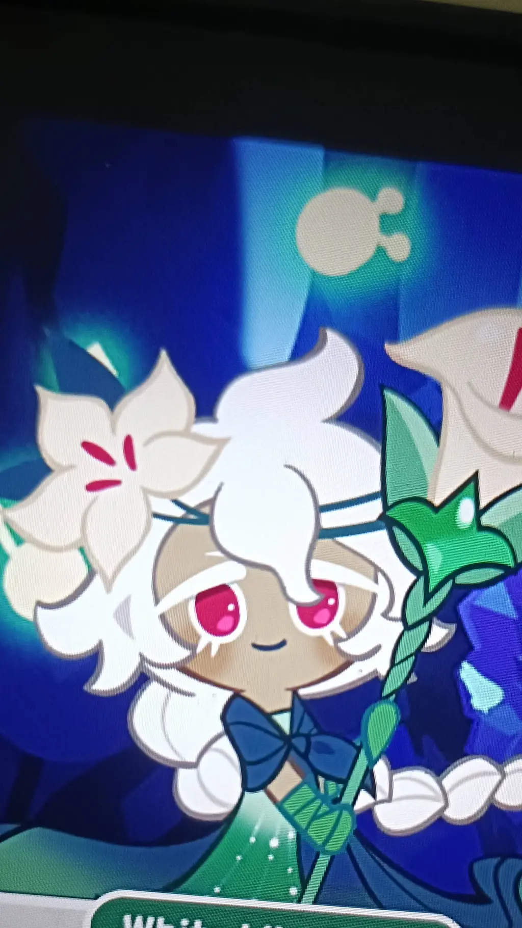 ai character: White Lily Cookie background