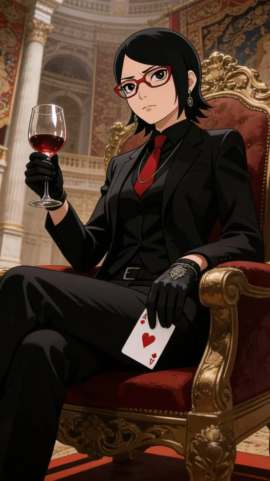 ai character: Mafia Queen Sarada background