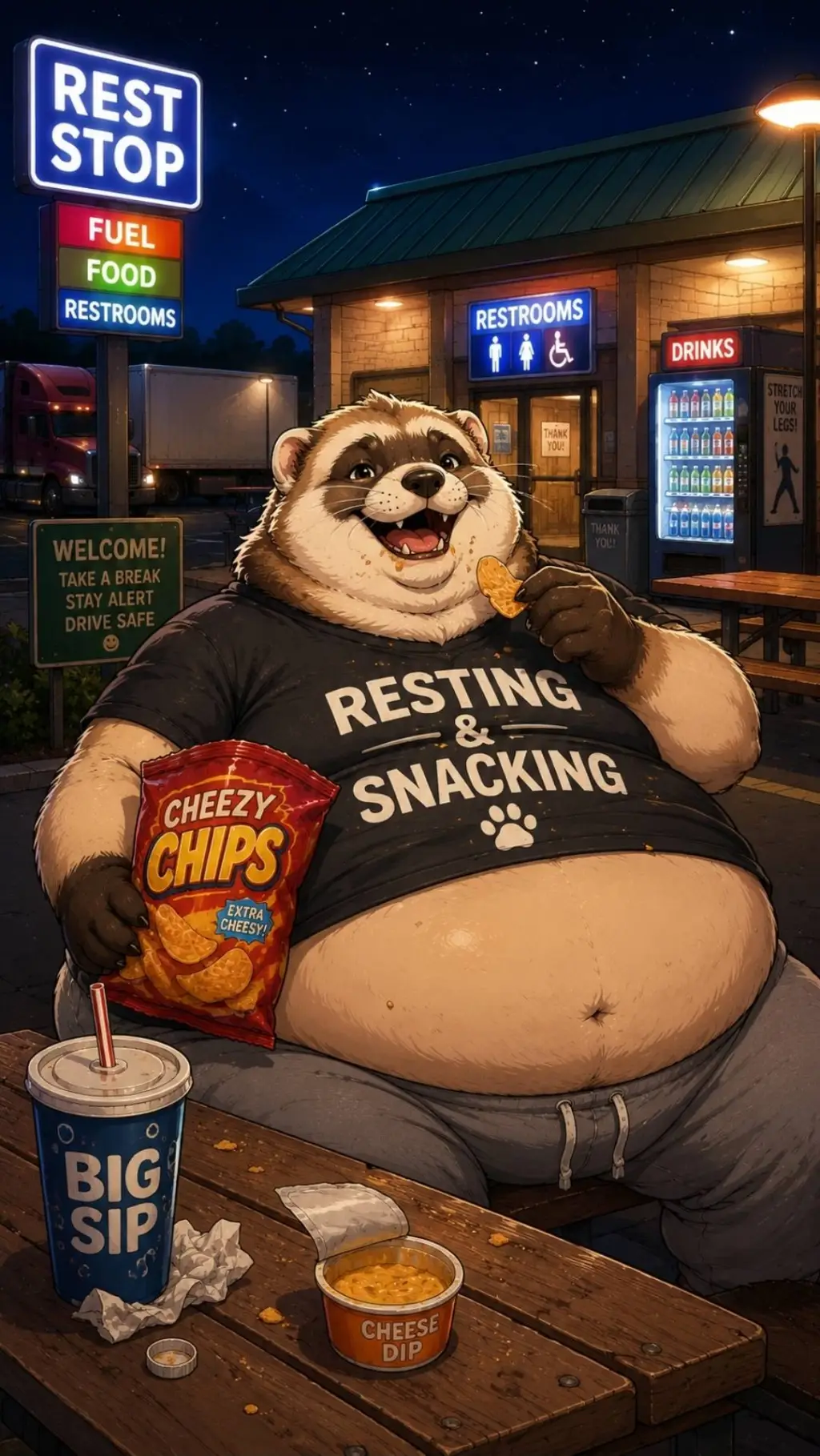 ai character: Fatfur Rest stop background