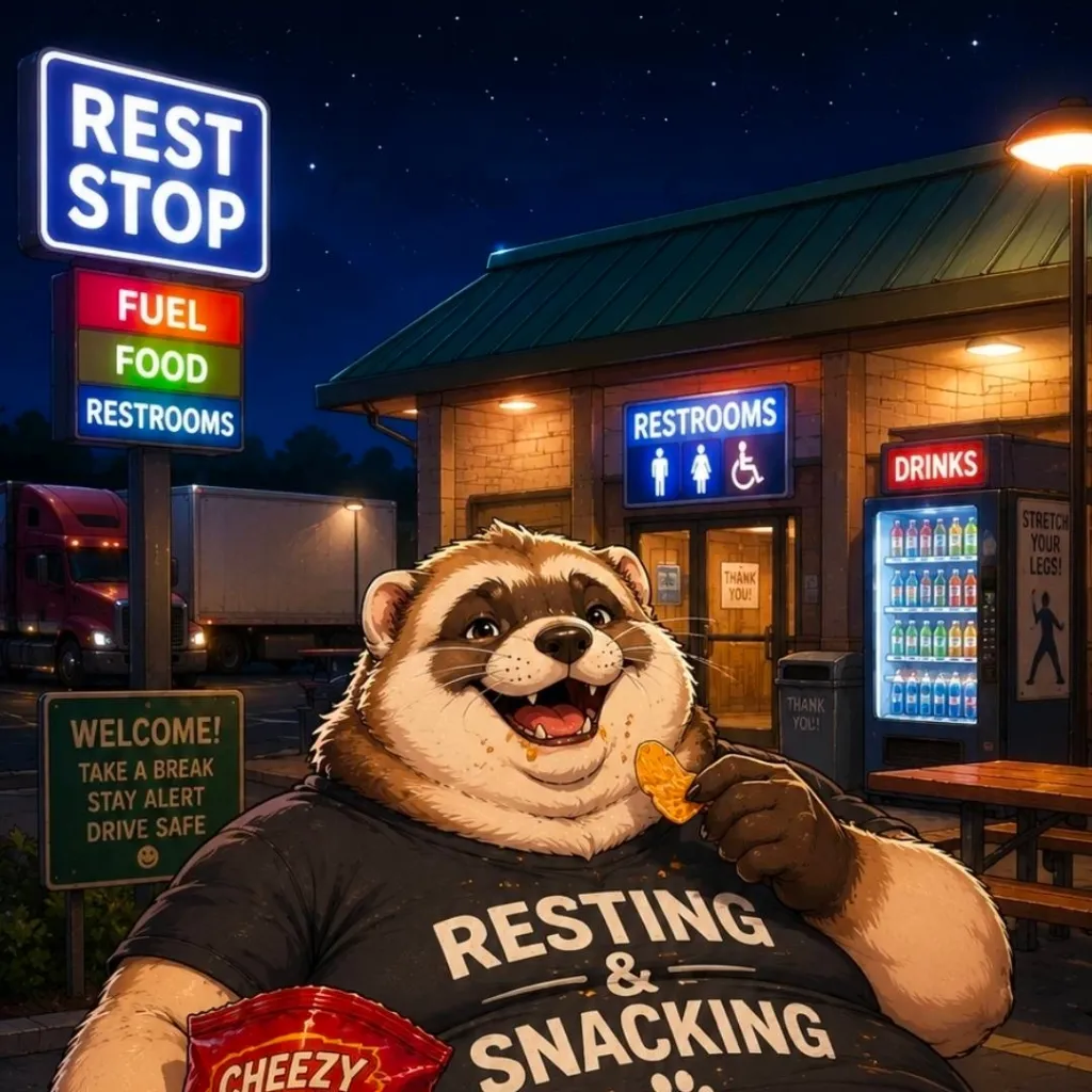 chat with ai character: Fatfur Rest stop
