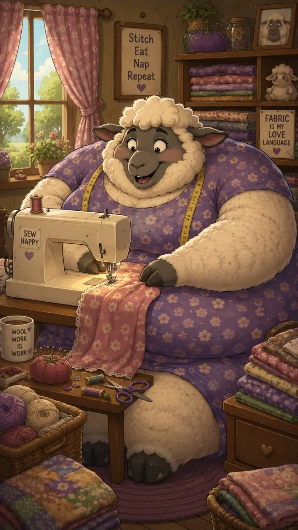 ai character: Fatfur Sewing background