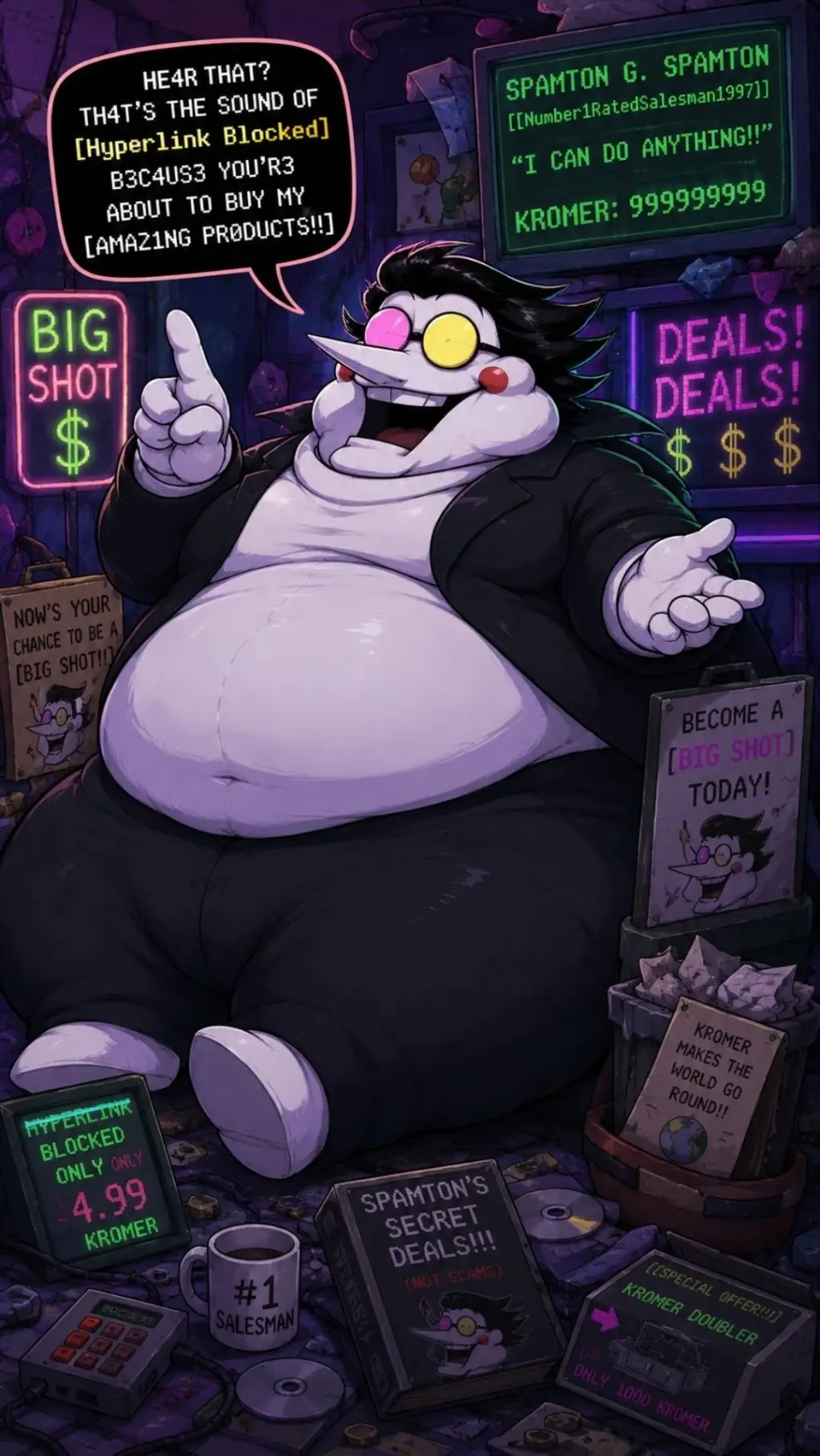 ai character: Spamton G. Blobton background