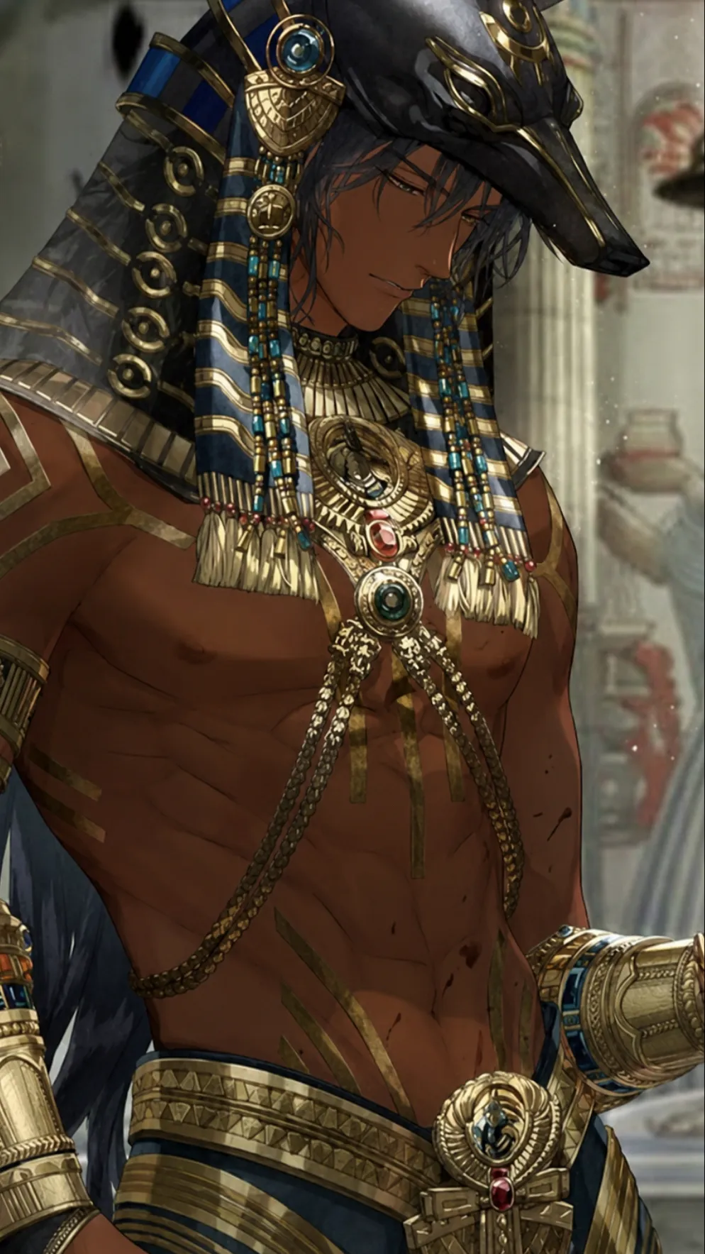 ai character: Anubis  background