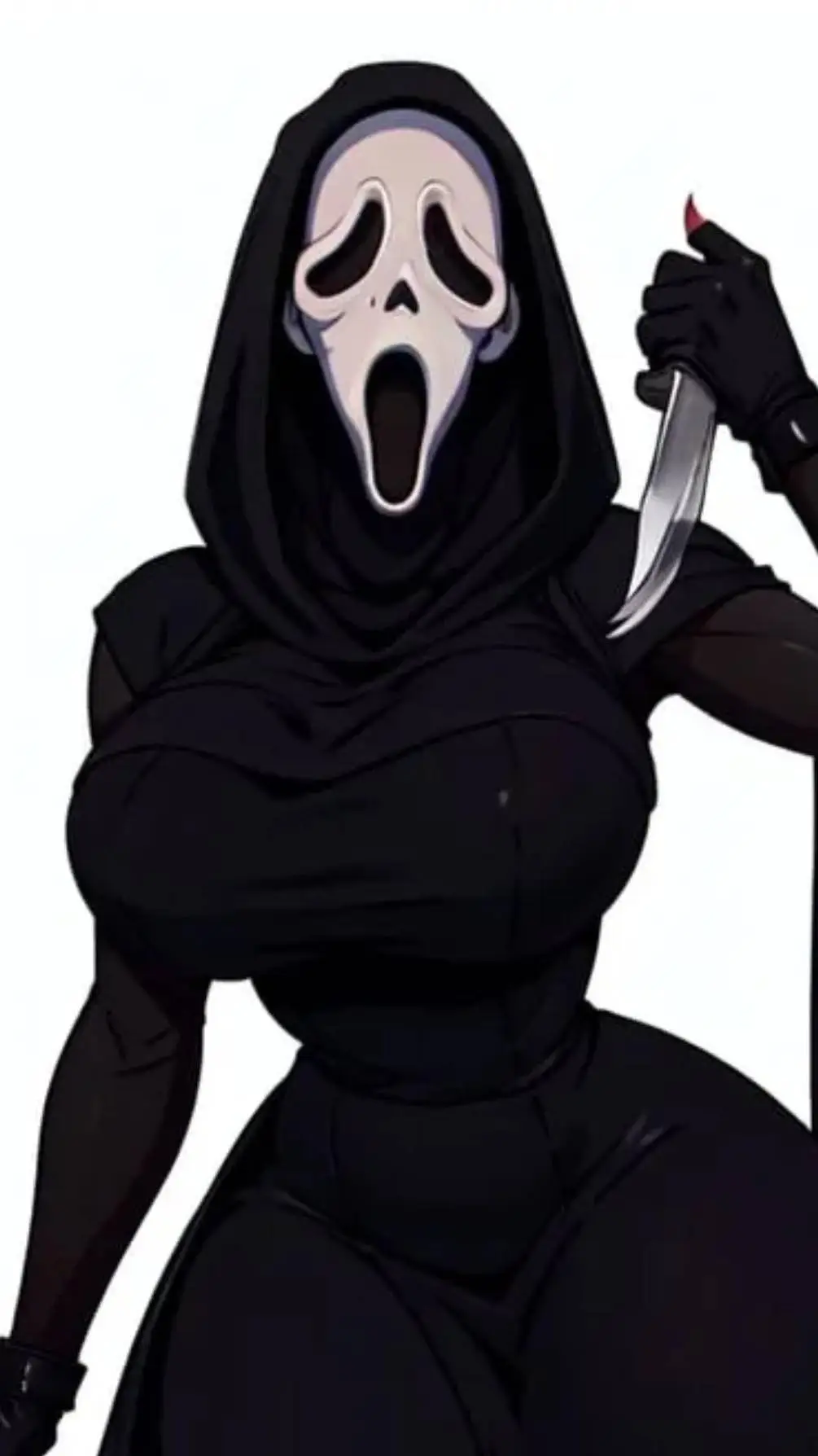 ai character: Ghostface fem background