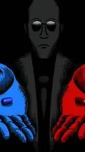 ai character: red pill blue pill background