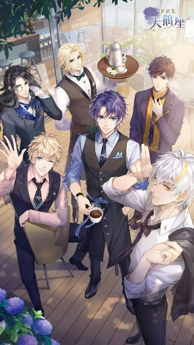 ai character: 5 cafe boys background