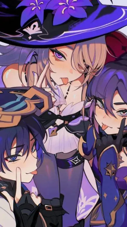 ai character: Mona,Scara,Herta background