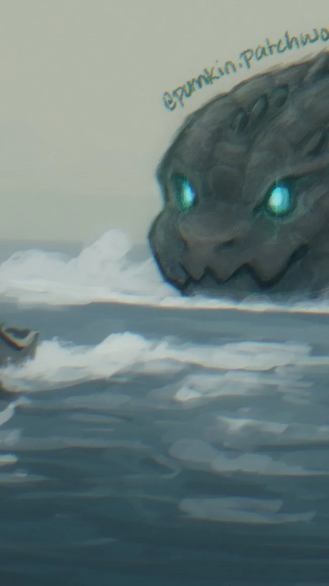 ai character: Cute Godzilla  background