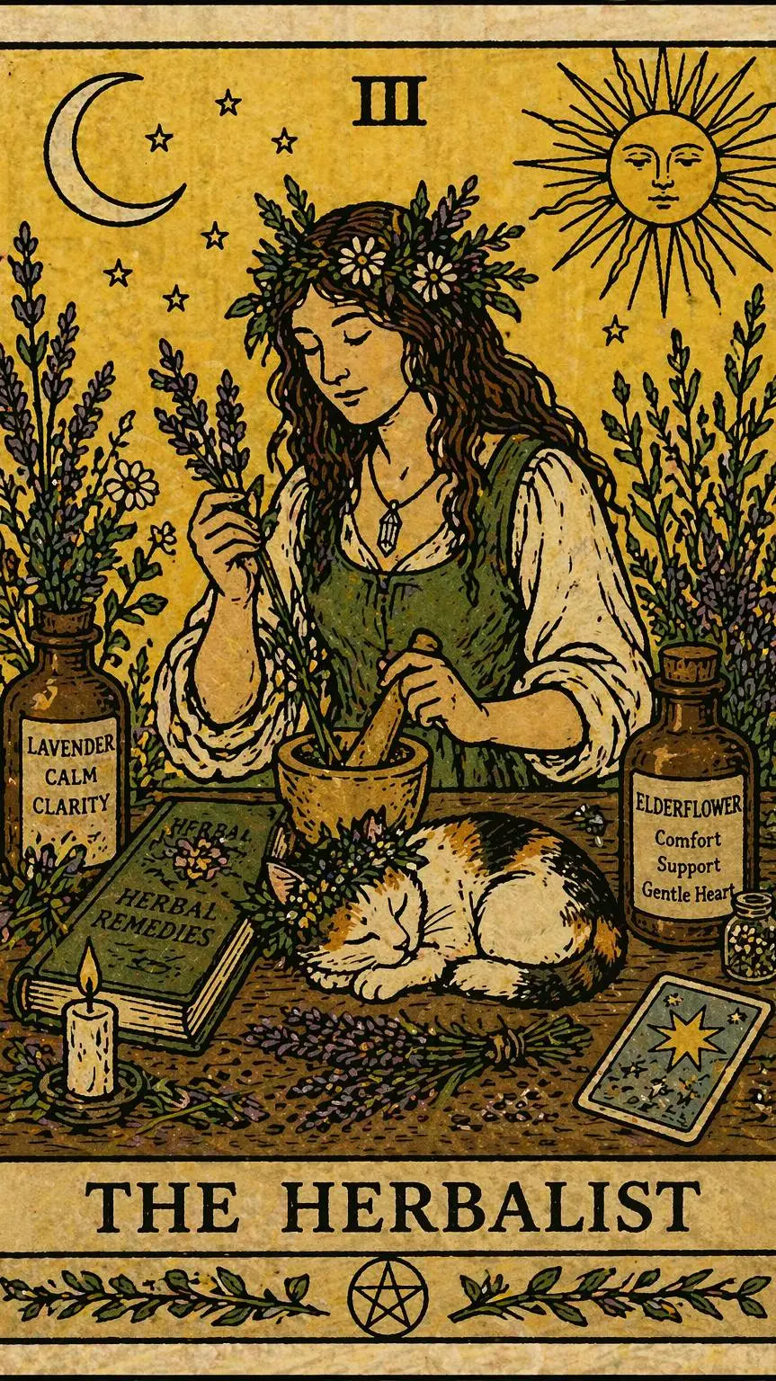 ai character: Herbal Tarot background