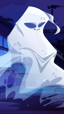 ai character: HB haunted^house background