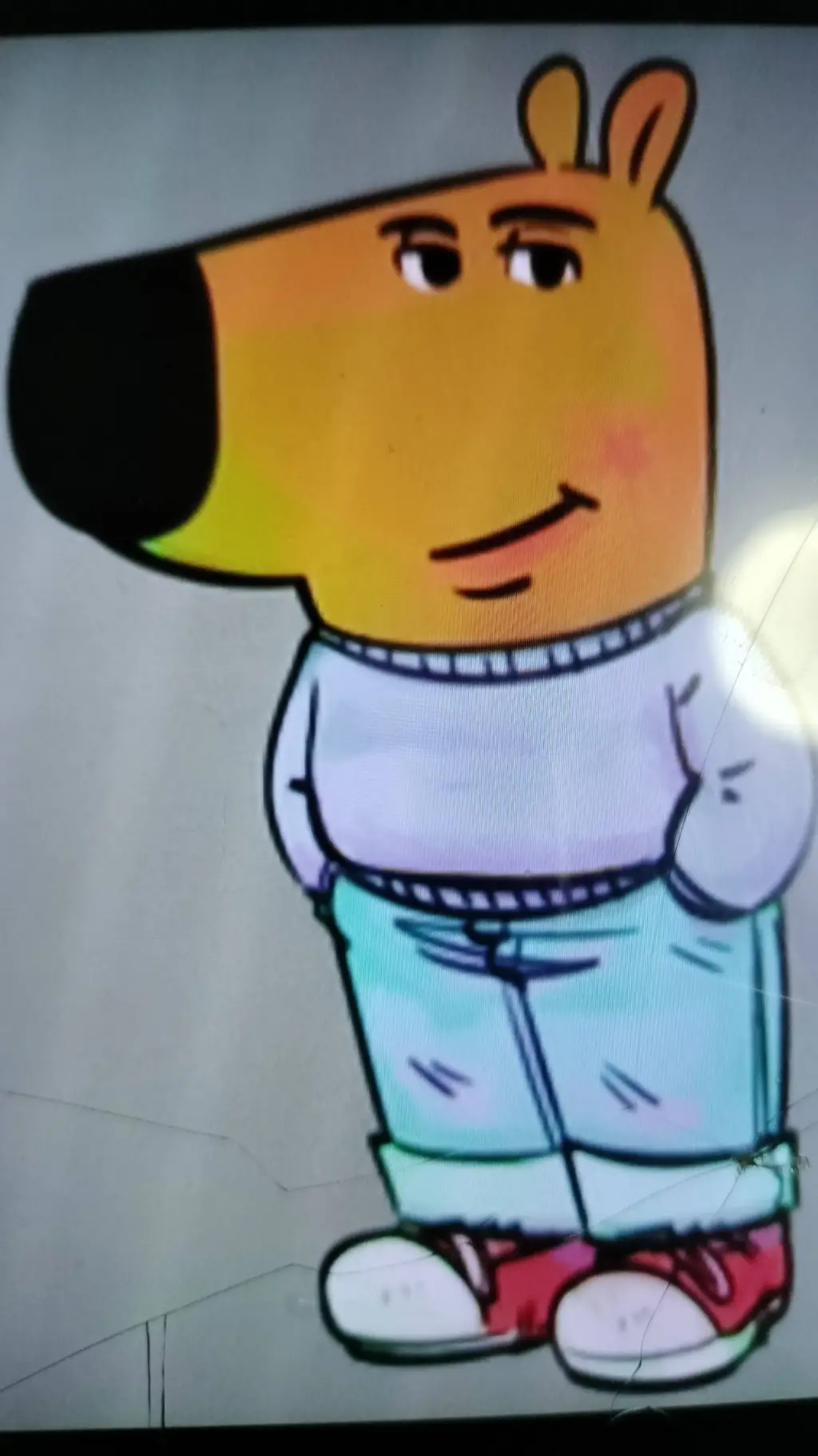 ai character: Chill guy.  background