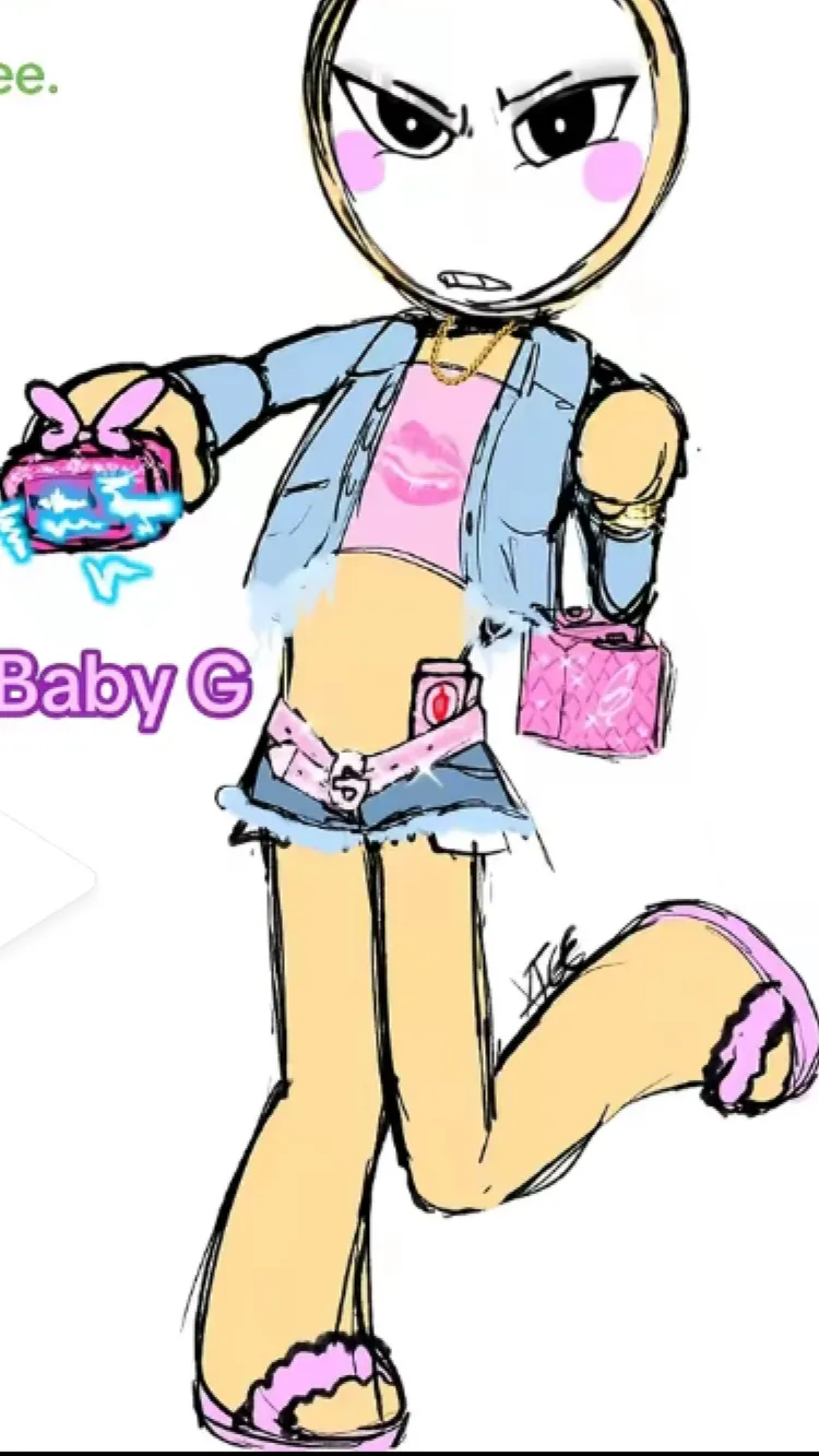 ai character: BABY G or glisten  background