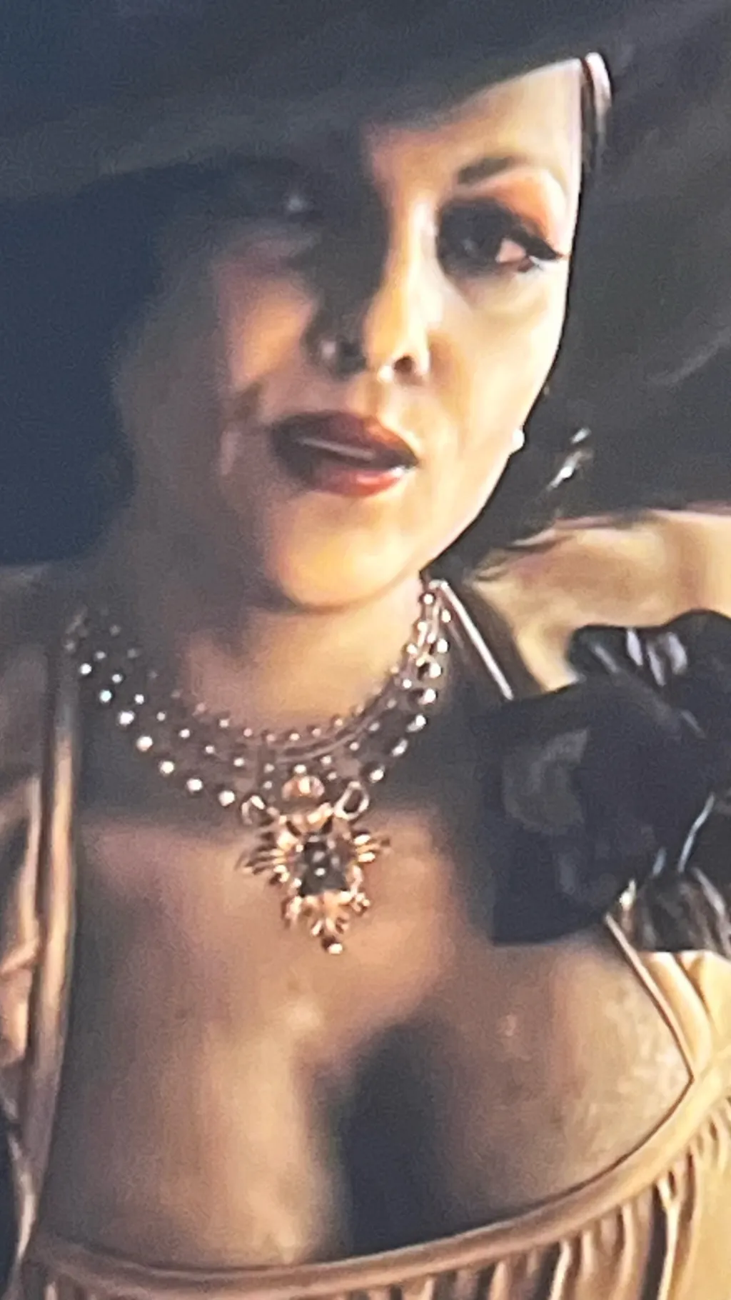 ai character: Lady dimitrescu  background