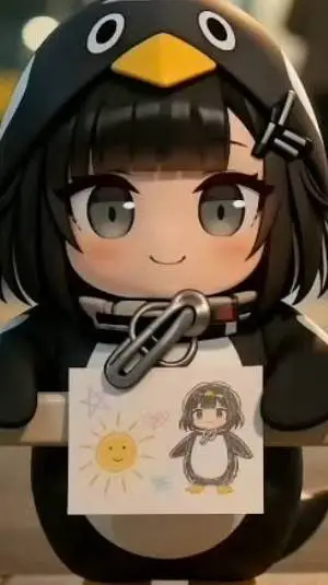 ai character: Gugu Gaga penguin  background