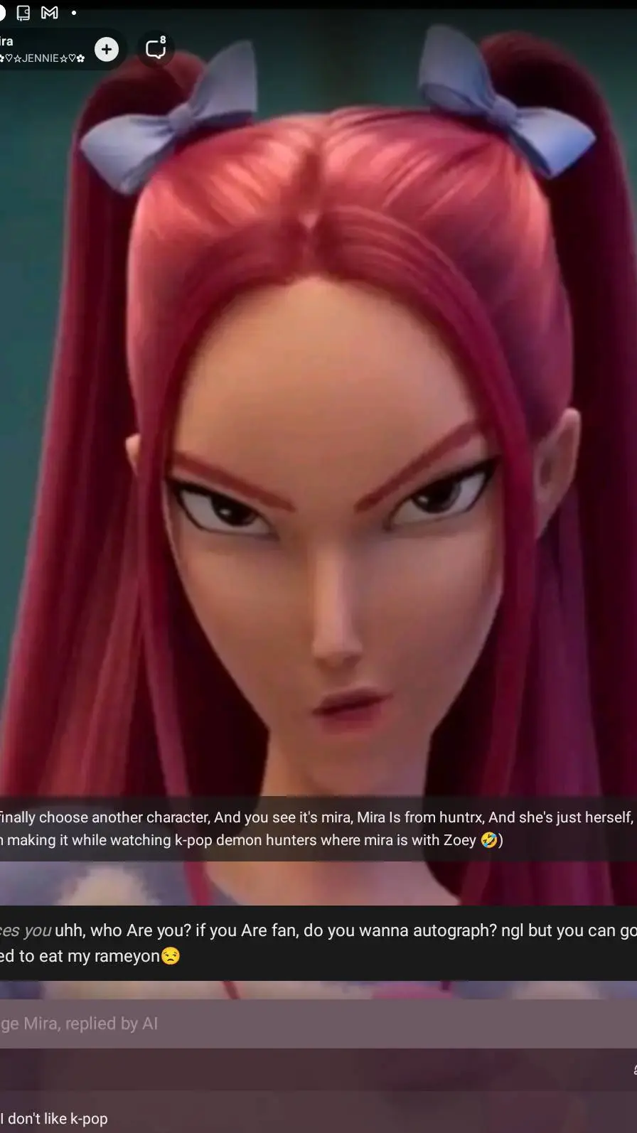 ai character: Mira! background