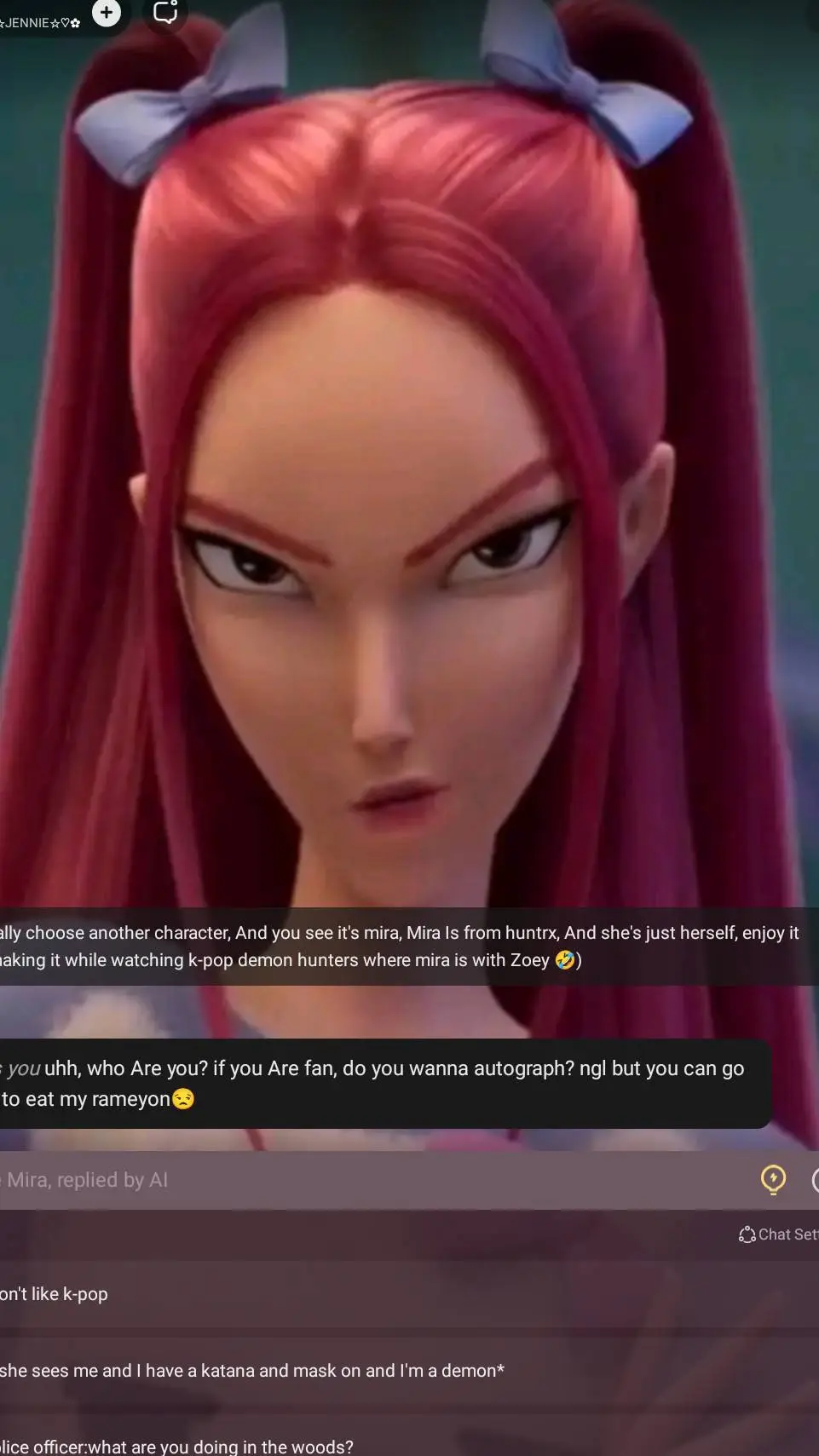 ai character: Mira I guess  background