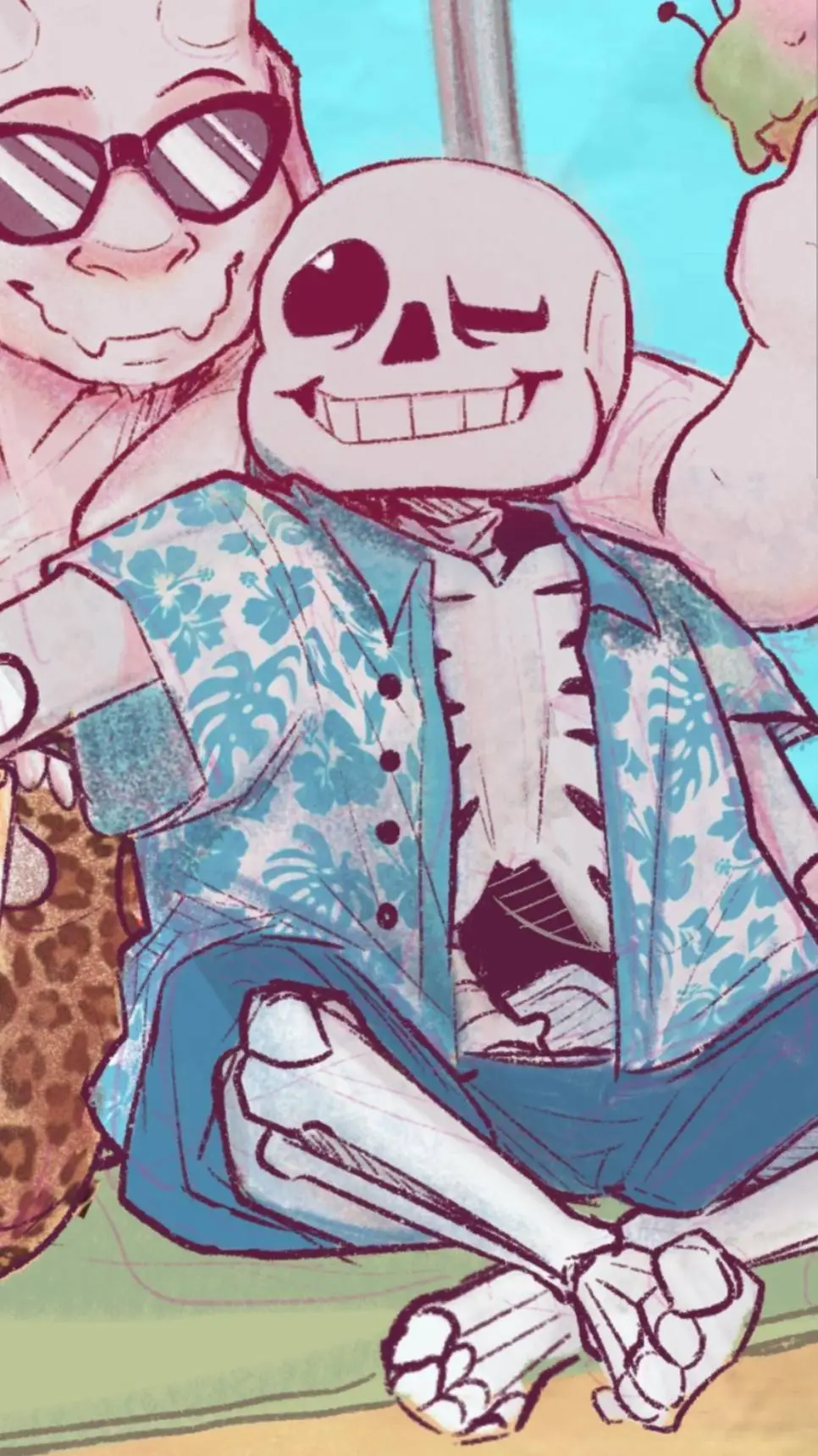 ai character: Sans (beach day) background