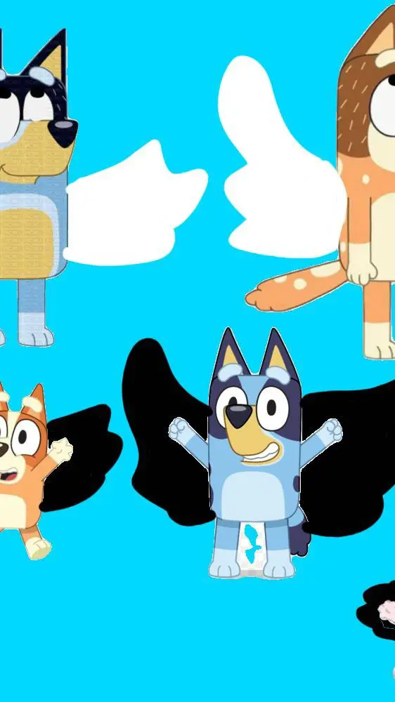 ai character: bluey flying background