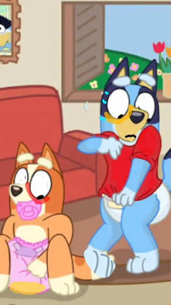 ai character: bluey Bingo peeing background