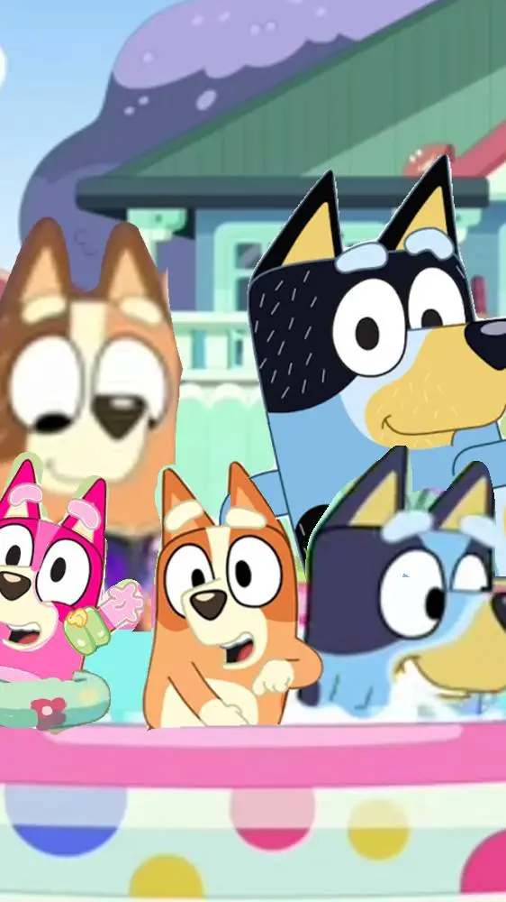 ai character: bluey pool background