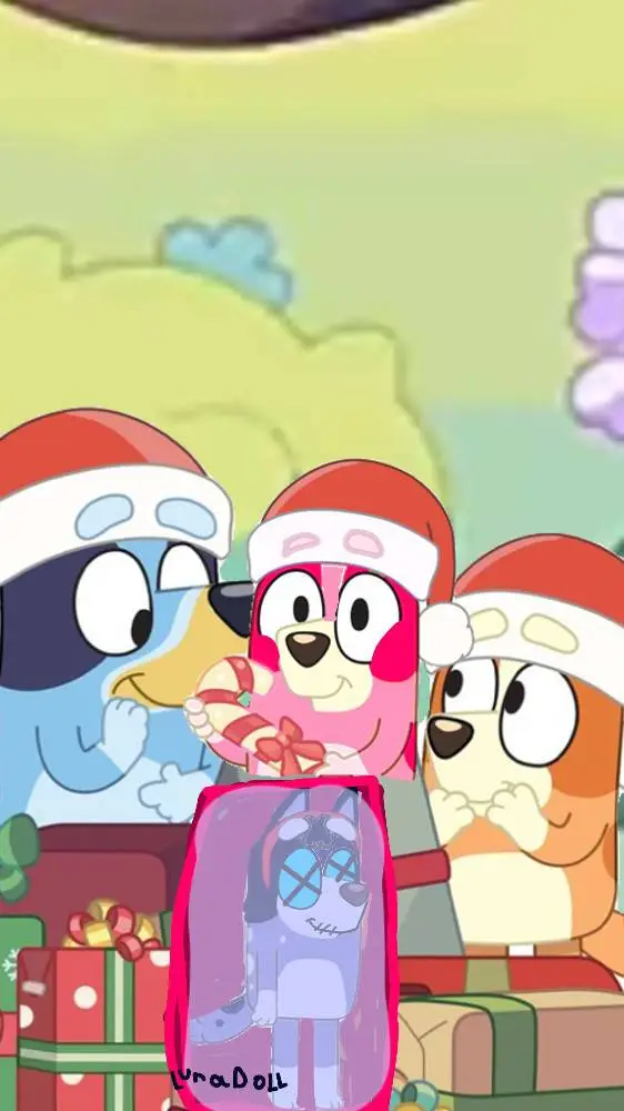 ai character: bluey Christmas background