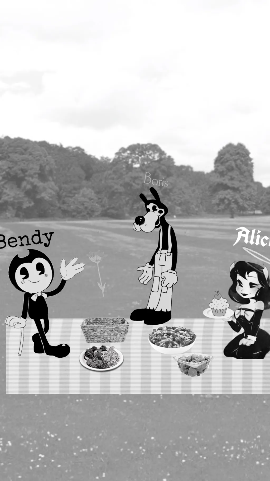 ai character: Bendy and friends  background