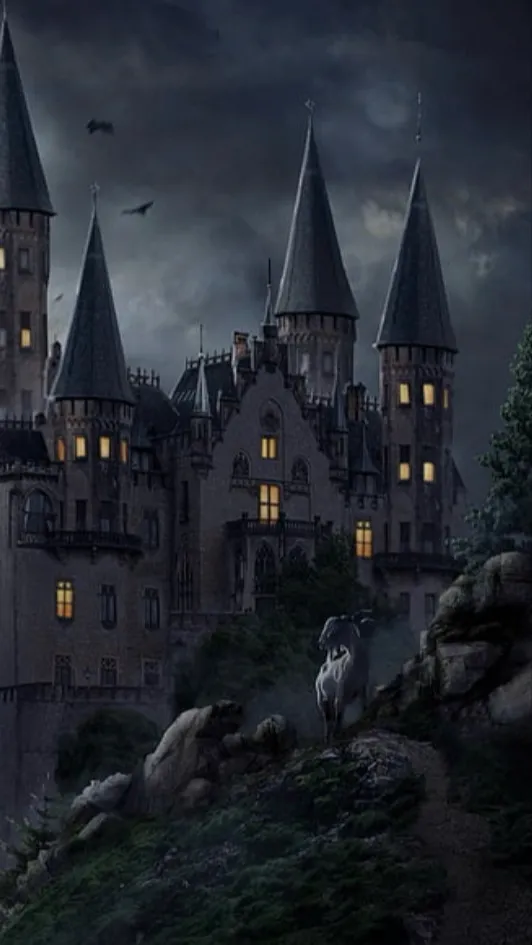 ai character: MHA haunted castle background