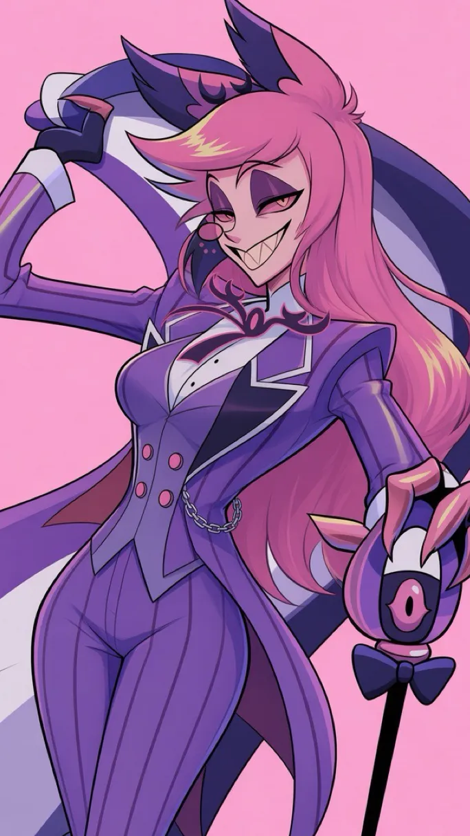 ai character: Female Alastor  background