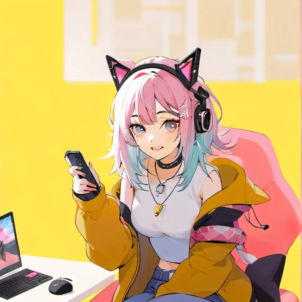 chat with ai character: pink heardphone