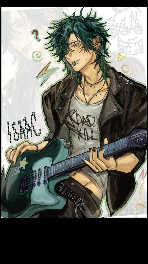 ai character: ISAAC 🎸🩵 background