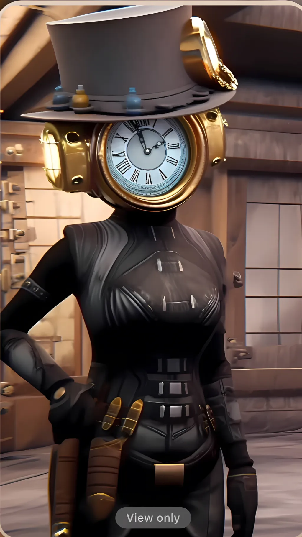 ai character: Clockwoman  background