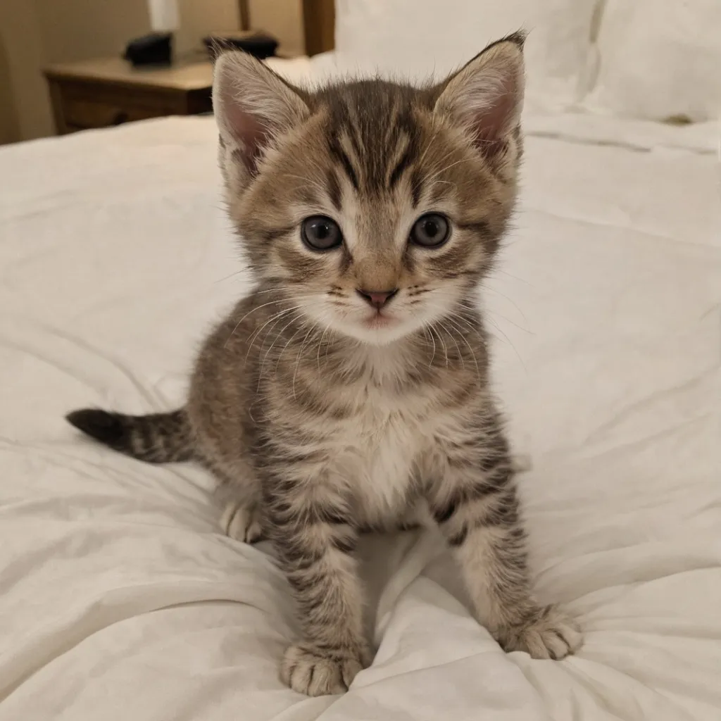 chat with ai character: Kitten on ur bed