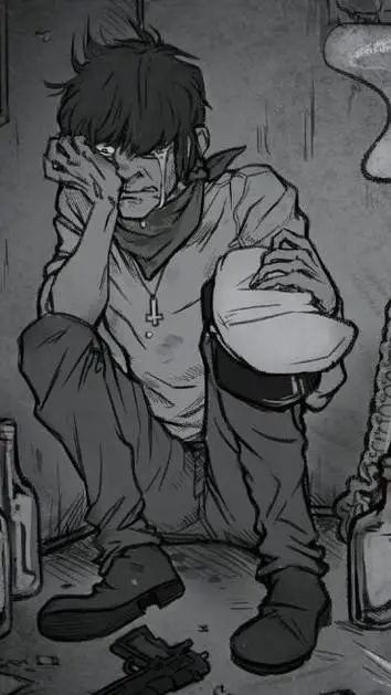 ai character: sad murdoc  background