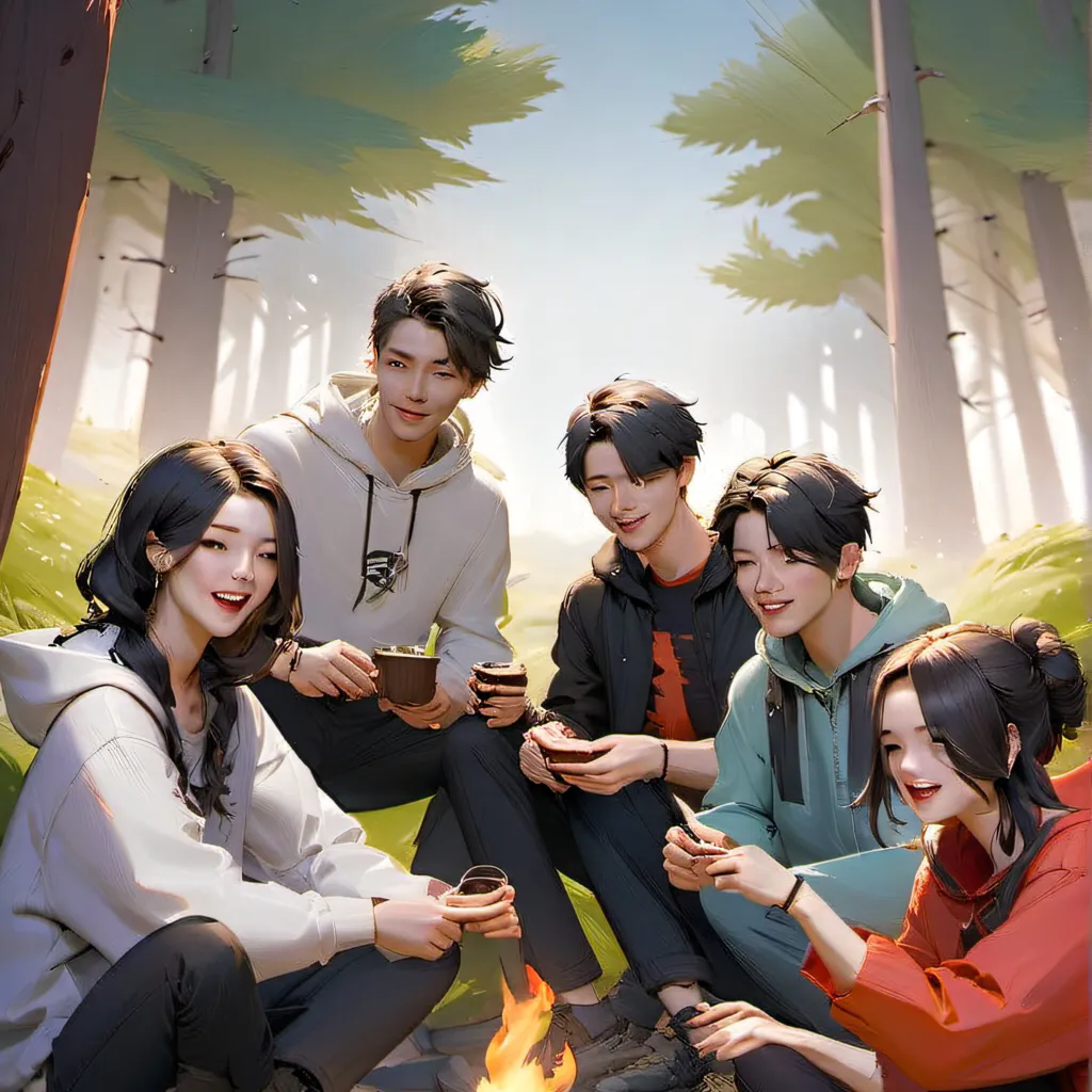 chat with ai character: Friends camping