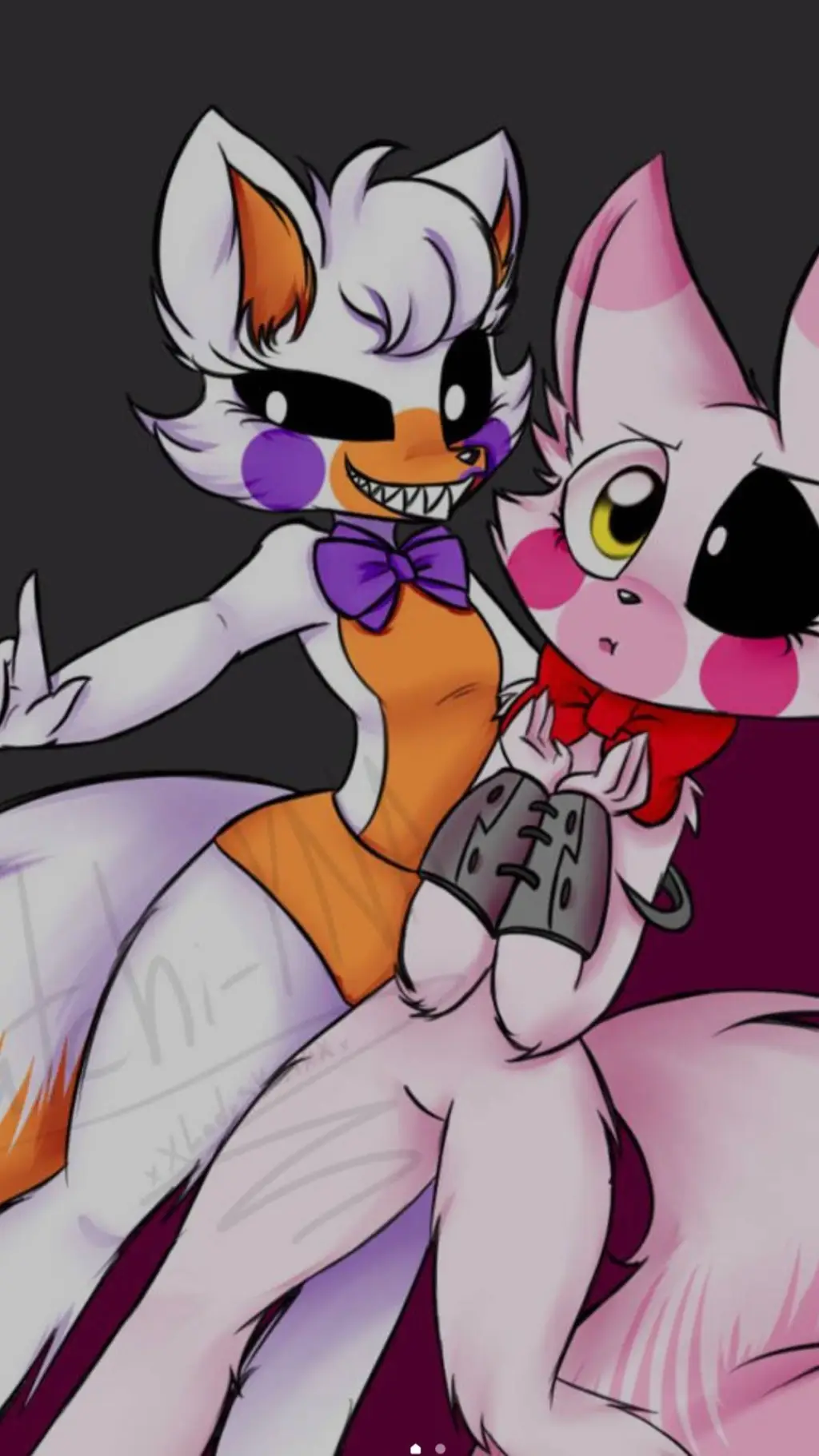 ai character: lolbit and foxy background