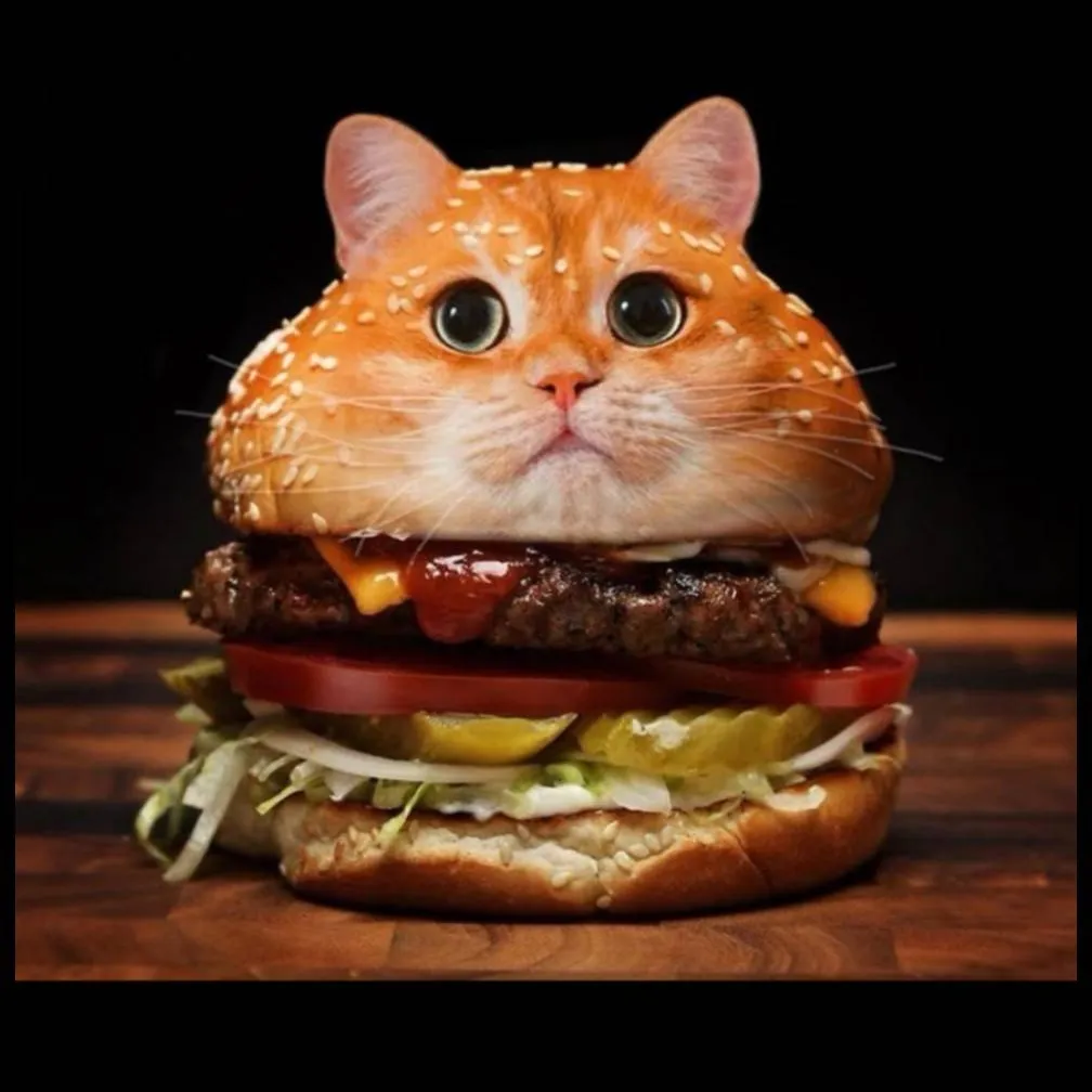 chat with ai character: hamburger cat