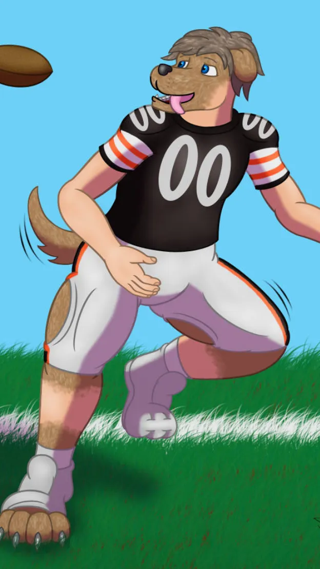 ai character: Fat Football Dog background