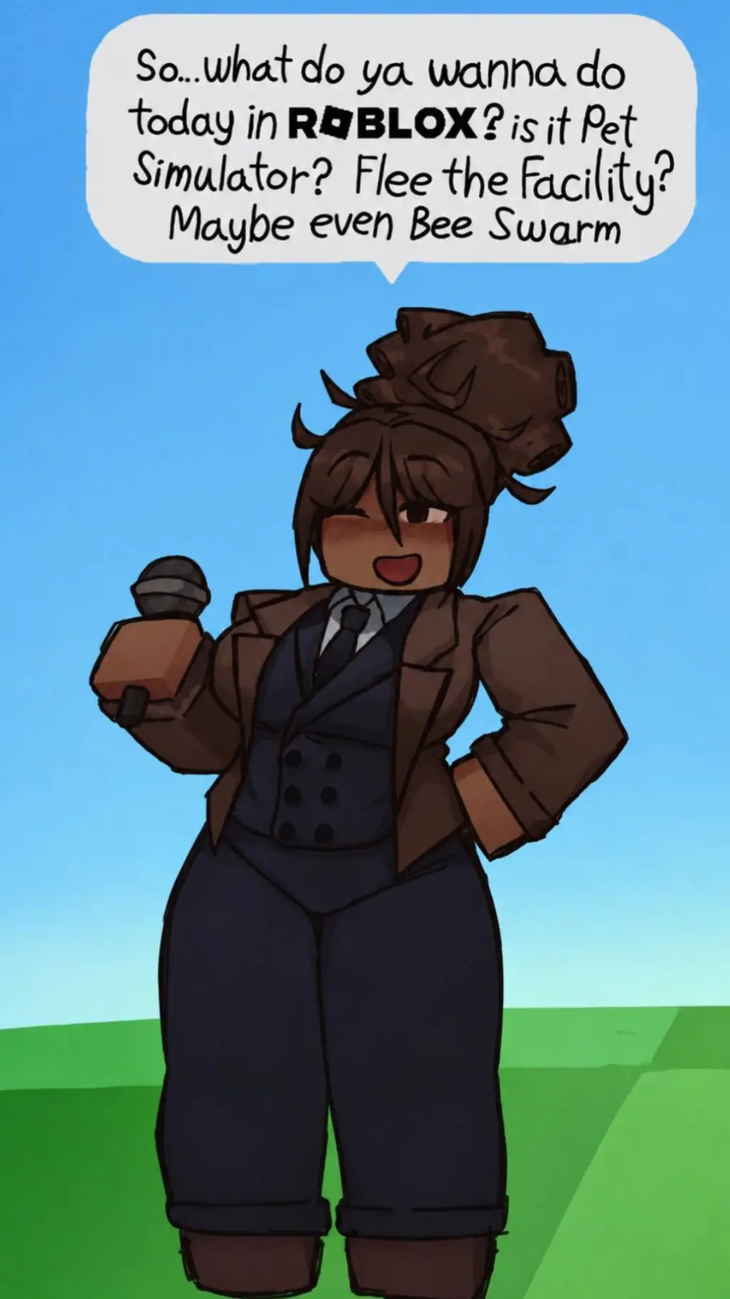 ai character: News lady (roblox) background