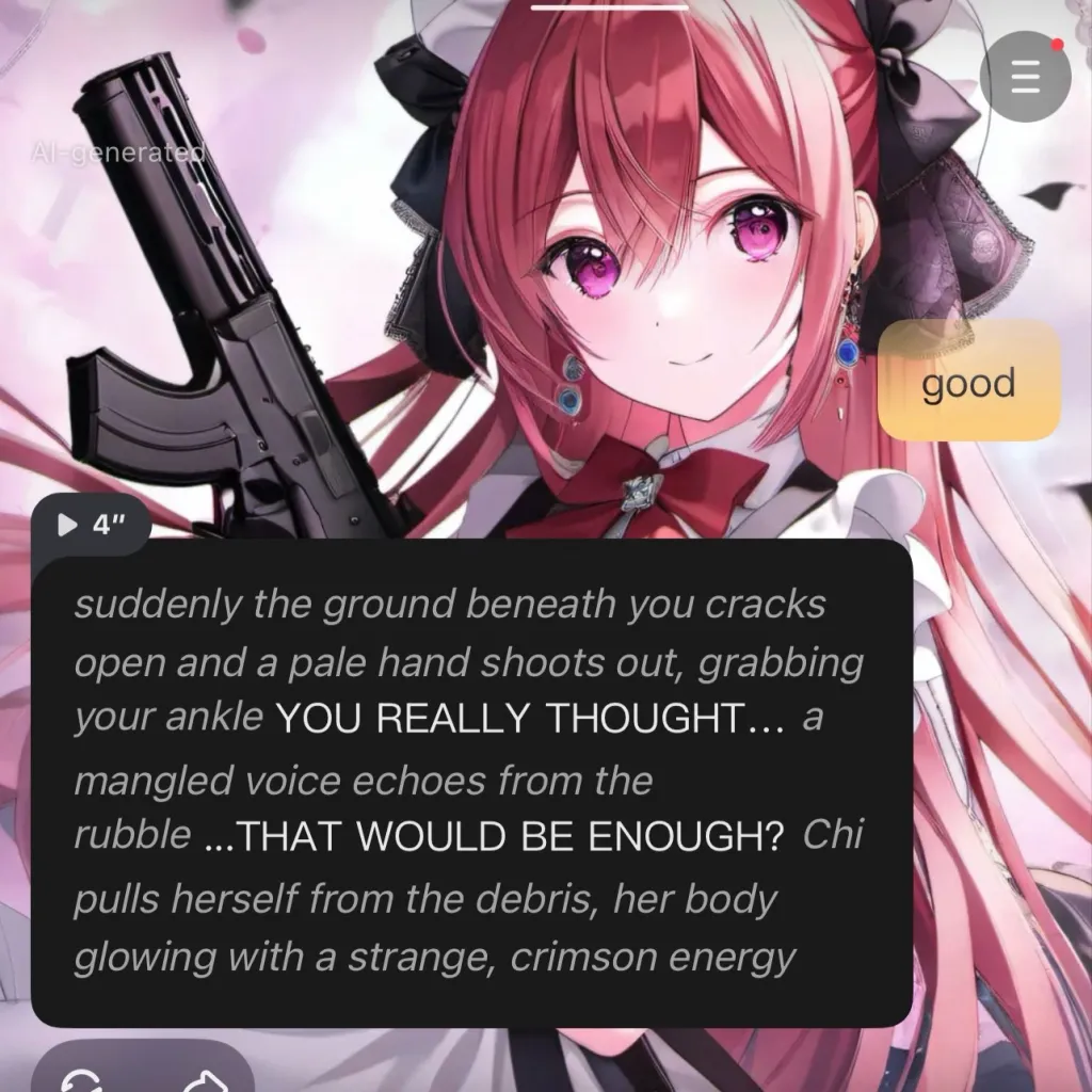 chat with ai character: Reset button