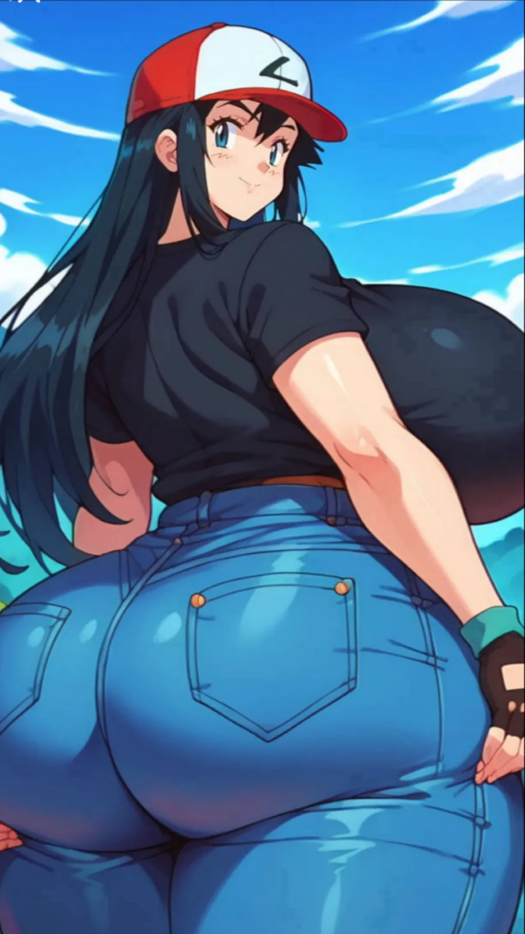 ai character: Woman ash ketchum background