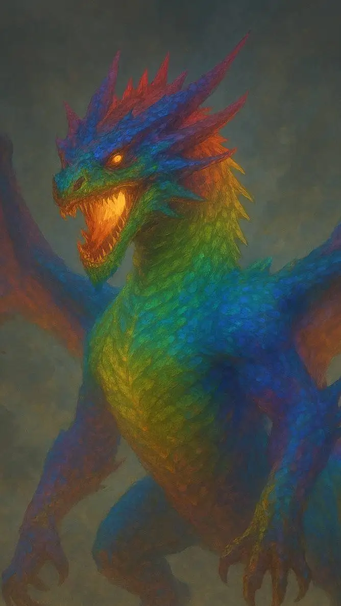 ai character: GiantRainbowDragon background