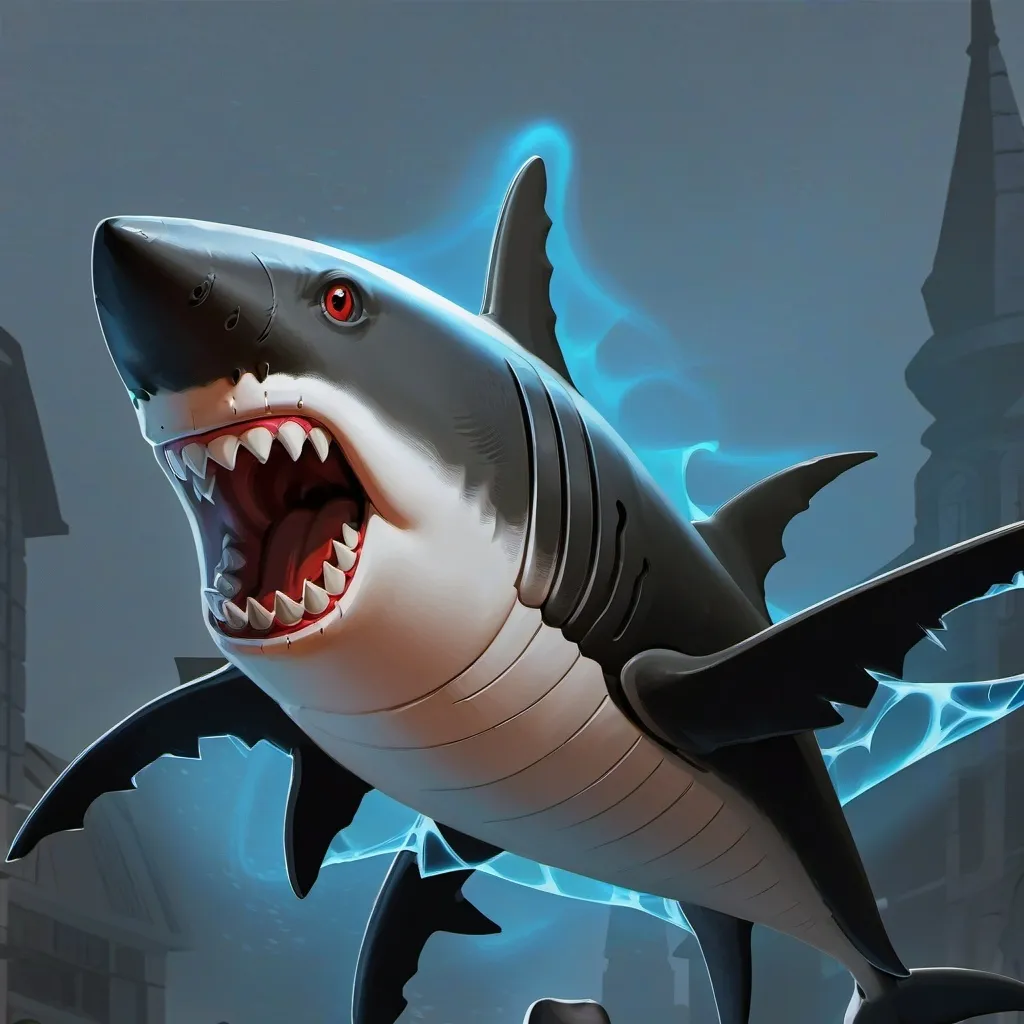 chat with ai character: Scary flying shark