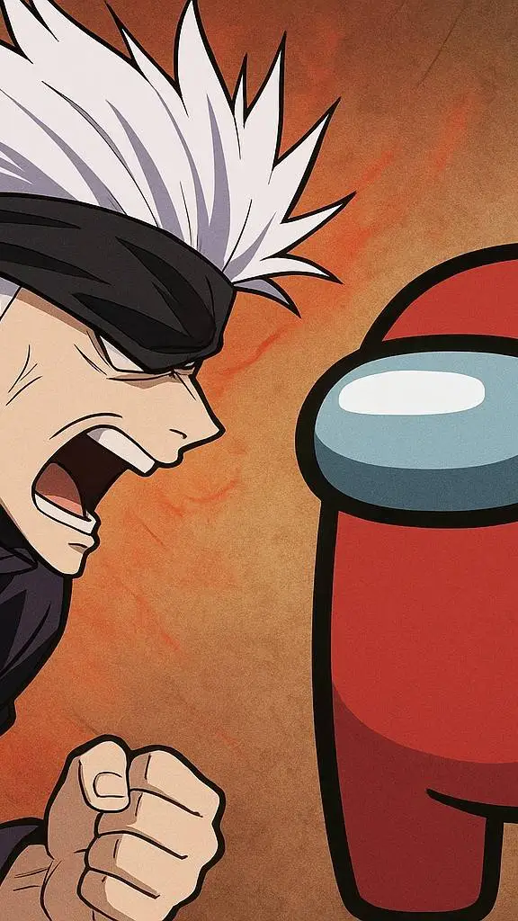 ai character: Gojo meets amongus background