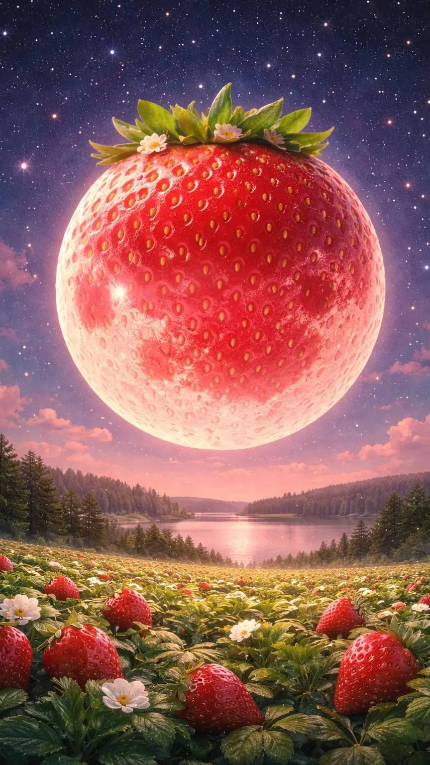 ai character: Strawberry x moon background
