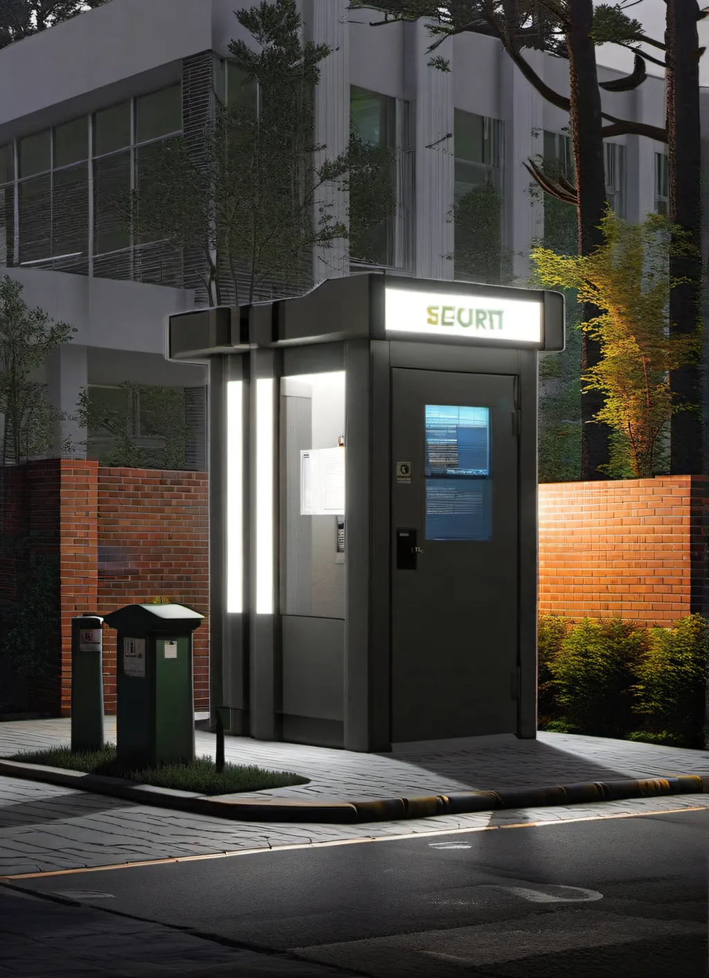 chat with ai character: Security booth