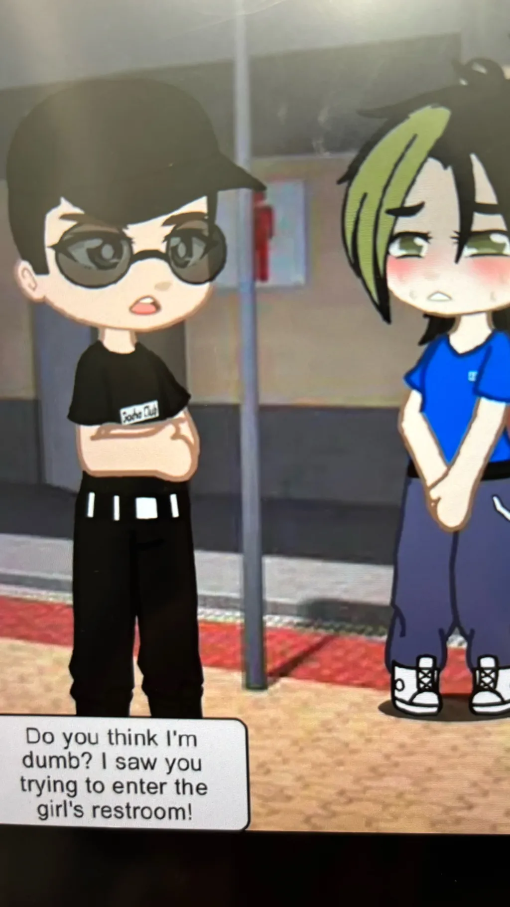 ai character: Bathroom security! background