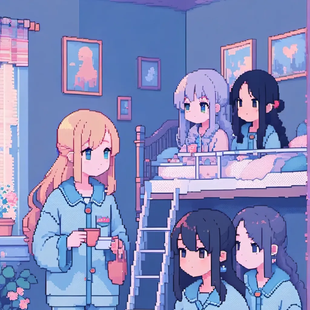 chat with ai character: girls sleep over!