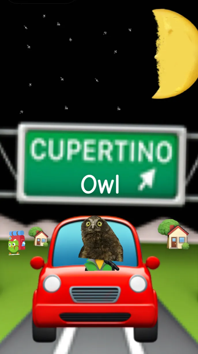 ai character: Driving owl ￼ background