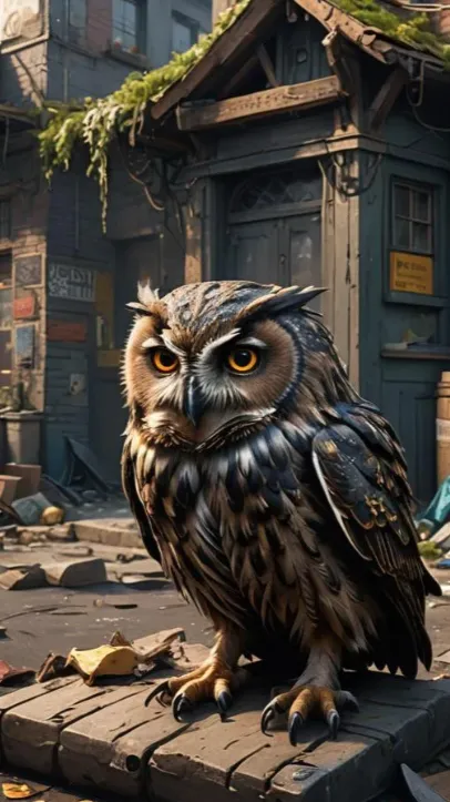 ai character: Homeless owl ￼ background