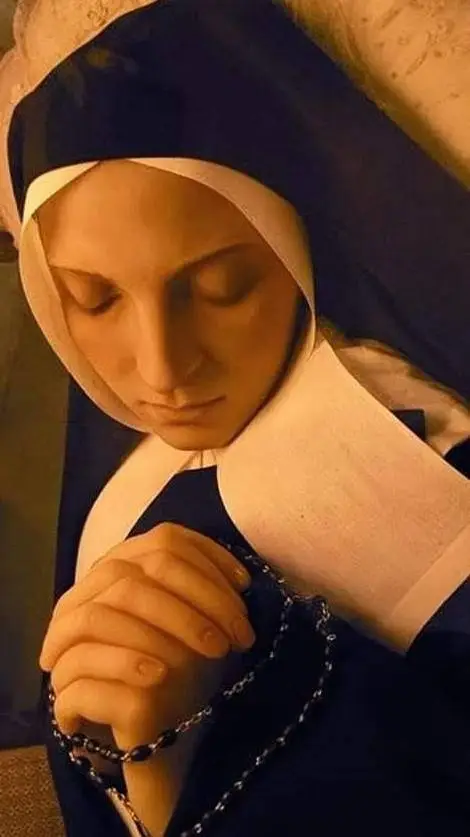 ai character: St. Bernadette  background